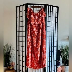 Colleen Lopez Strapless Ruffle Maxi Dress – Deep Orange / Rust Bandana Print 3X